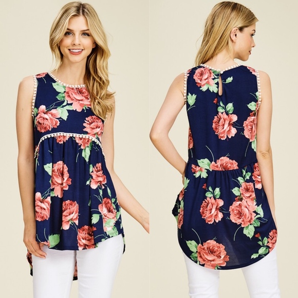 Bellanblue Tops - MARA Floral Sleeveless Top - NAVY